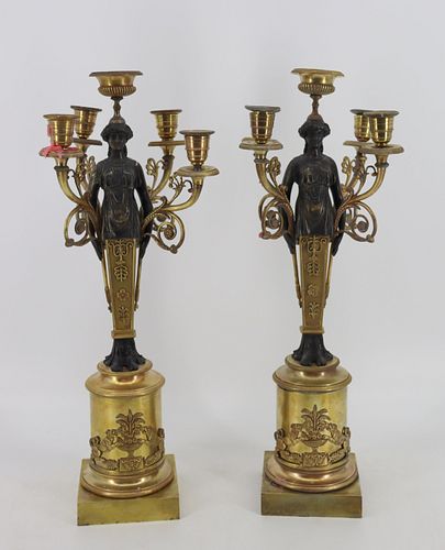 A Fine Pair Of Antique Gilt & Patinated Bronze