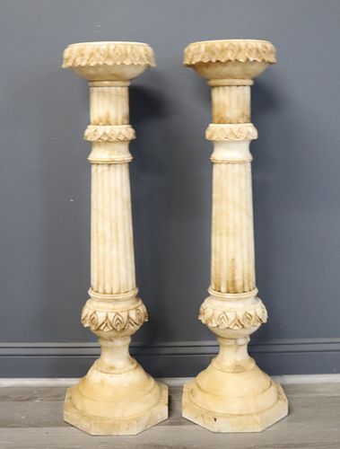 An Antique Pair Of Marble / Alabaster Carved &