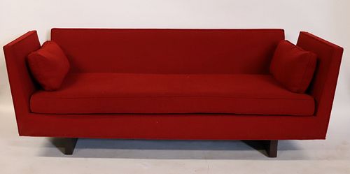 Vintage Wormley Dunbar Style Wing Arm Sofa In Red