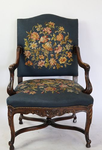Antique Carved And Needlepoint Upholstered