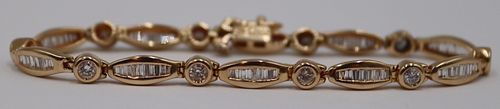 JEWELRY. 14kt Gold and Diamond Bracelet.