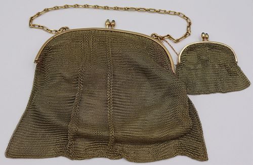 GOLD. Signed 14kt Gold Mesh Purse and Coin Purse.
