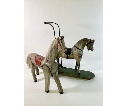 Two Childs Wood Toy Horses Circa 1890