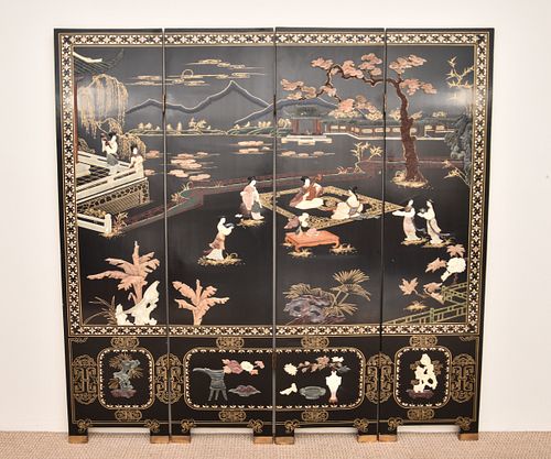 Asian Black Lacquered Screen