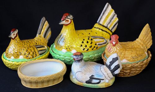 Four Porcelain Hen on Nests