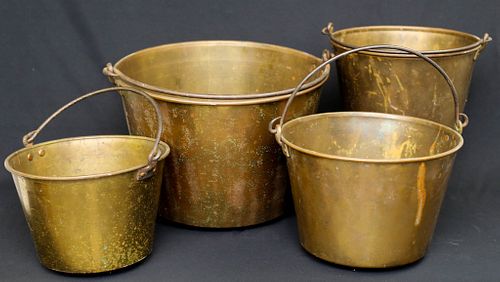 Four Antique Brass Buckets