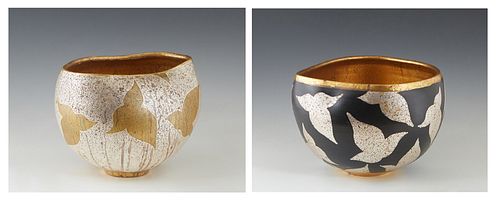 Bennjamin Burts (Louisiana), "Gold Leaf Ceramic Bowl," and "Silver Leaf Ceramic Bowl," two asymmetrical bowls, 20th c., signed on the undersides, H.- 