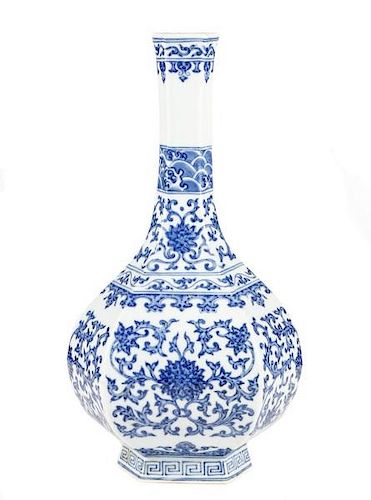 Fine Chinese Hexagonal Bottle Vase, Qianlong Mark