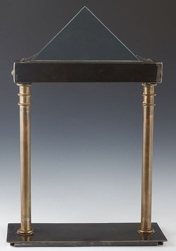 Mario Villa (1953-, Nicaragua/New Orleans), Patinated Iron Table Lamp, 20th c., New Orleans, in the shape of a temple facade with patinated metal colu