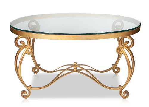 A CONTEMPORARY METAL AND GLASS TABLE 
