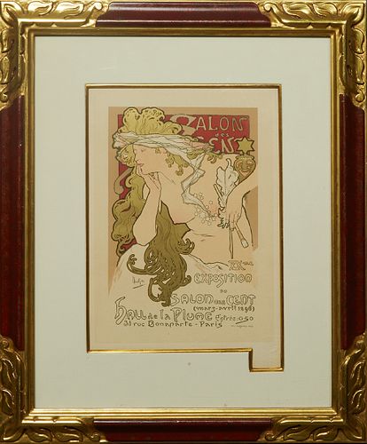 Alphonse Mucha (1860-1939, Czech), "Salon Des Cent," 1896, printed by F. Champenois, Paris, the bottom with embossed stamps "Imprimer Chaix," and "Les