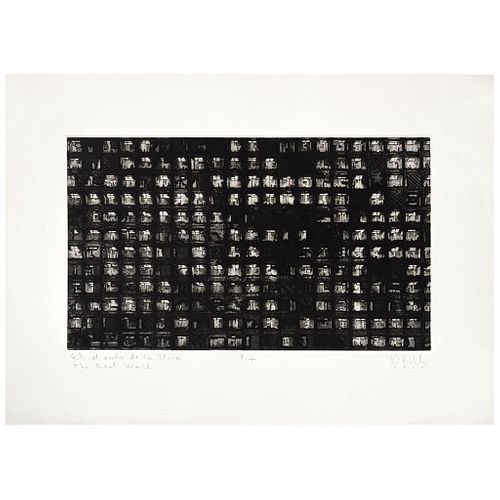 OFILL ECHEVARRIA, El mundo de los vivos, Signed and dated 2002, Sugar etching P / T, 10.2 x 17.3" (26 x 44 cm)