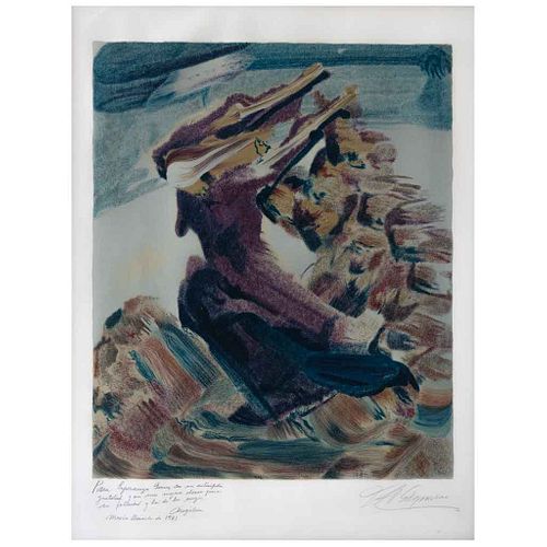 DAVID ALFARO SIQUEIROS, El vuelo, from the binder Mexican Suite, 1969, Signed, Lithography without print number, 19.6 x 16.5" (50 x 42 cm)