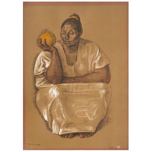 FRANCISCO ZÚÑIGA, Mujer con naranja, 1974, Signed and dated 79, Lithography proof of print I, 26.7 x 19" (68 x 48.5 cm)