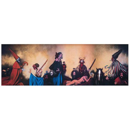 RAFAEL CORONEL, El Toston y la niña de Jesús, Signed, Giclée on canvas without print number, 25.5 x 76.7" (65 x 195 cm), Certificate