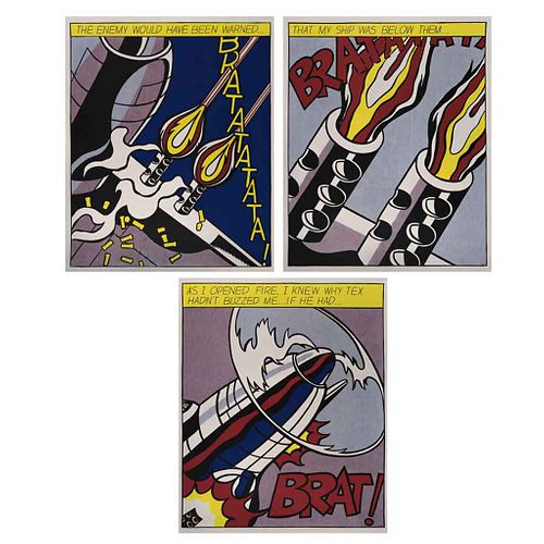 ROY LICHTENSTEIN, As l opened fire, 1966, Unsigned, Serigraphs without print number, Triptych, Print of 3000, 24 x 19.6" (61 x 50 cm) each, Pieces: 3