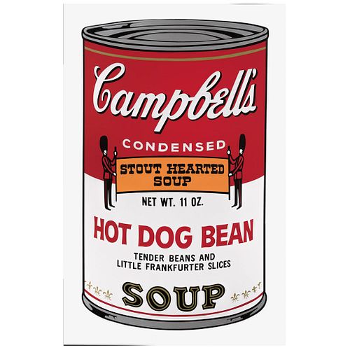 ANDY WARHOL, II. 59 : Campbell's II Hot Dog Bean Soup, With stamp on back, Serigraphs without print number, 31.8 x 18.8" (81 x 48 cm)