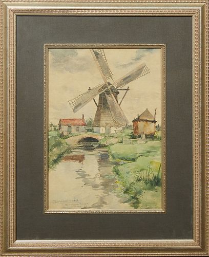 Ellsworth Woodward (1861-1939, New Orleans), "S'Gravenhage (The Hague)," Aug. 1891, watercolor, signed titled and dated lower left, presented in a sil