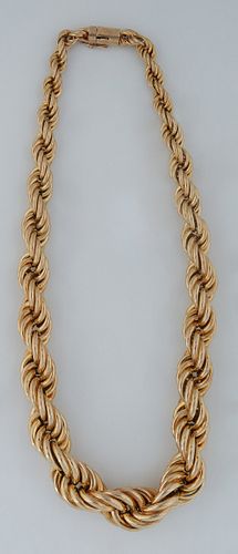 18k Yellow Gold Graduated Twisted Braided Rope Necklace, L.- 16 in., Wt.- 1.95 Troy Oz. Provenance: The Estate of Dr. Sue LeBlanc, Hammond, Louisiana.