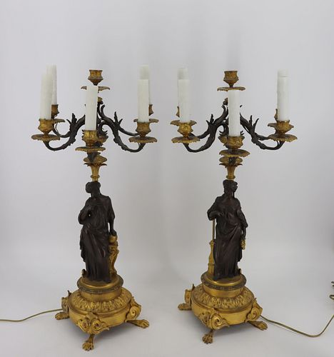 A Fine Pair Of Gilt & Patinated Bronze Figural