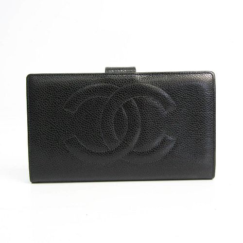 Chanel A01429 Women's Caviar Leather Long Wallet (bi-fold) Black BF529214