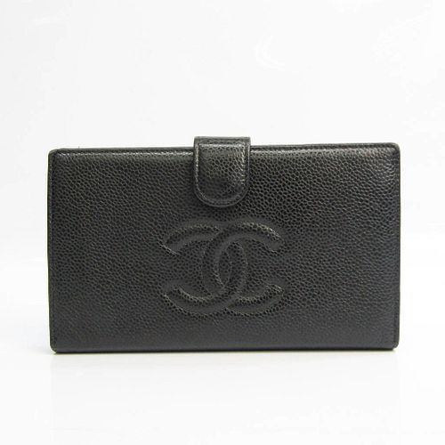 Chanel Coco Mark A13498 Women's Caviar Leather Caviar Leather Long Wallet (bi-fold) Black BF529311