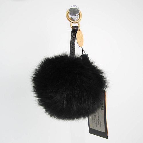 Fendi Fur,Leather,Metal Handbag Charm Black,Gold Pompon Charm Keyring Keychain 7AR259 BF529169