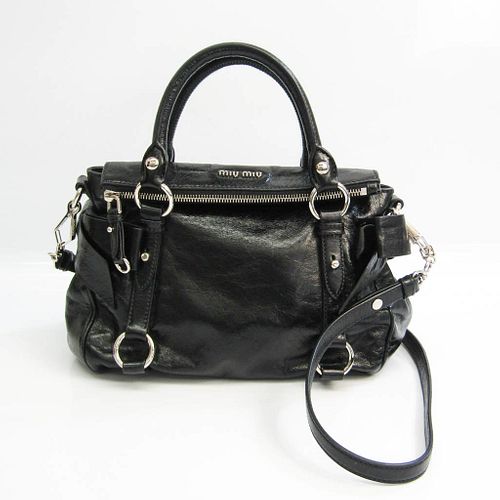 Miu Miu RT0438 Women's Leather Handbag,Shoulder Bag Black BF529299