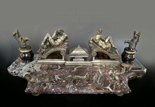 Magnificent Large F. Barbedienne Figural Bronze Inkwell
