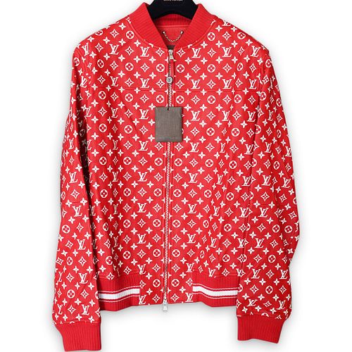 Supreme X Louis Vuitton Red Leather Baseball Jacket sold at auction on ...