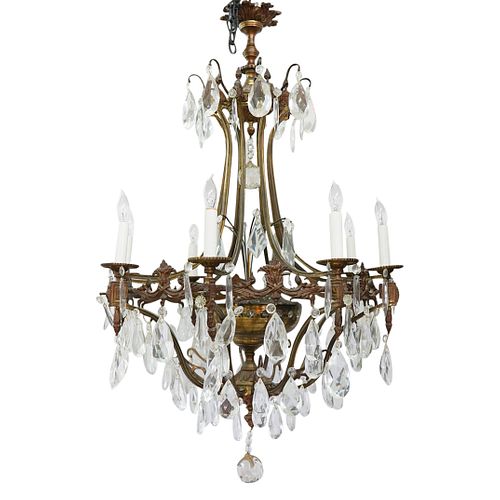 Antique French Bronze & Crystal Chandelier