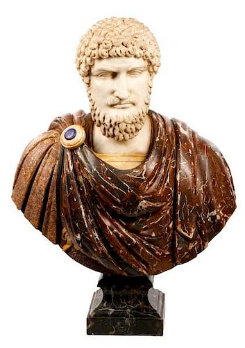 Large Carved Marble Bust of Roman Emperor