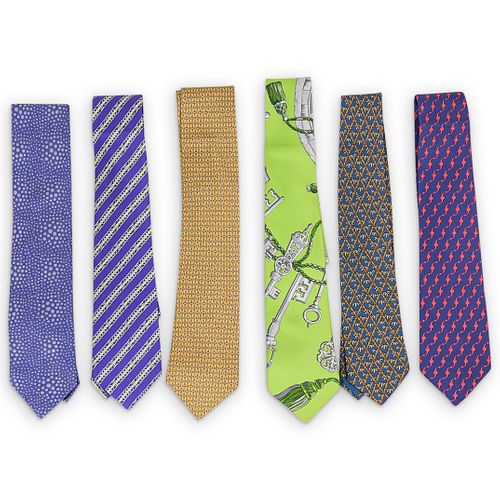(6 Pcs) Hermes Silk Necktie Group - Assorted Pattern
