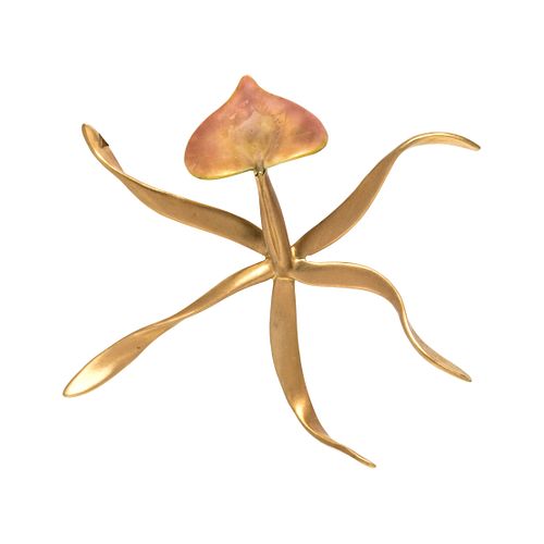 ANGELA CUMMINGS, YELLOW GOLD AND ENAMEL ORCHID BROOCH