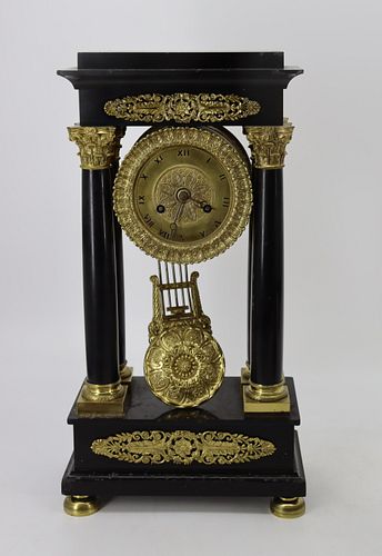 Fine Bronze Mounted Black Marble Column Form Clock