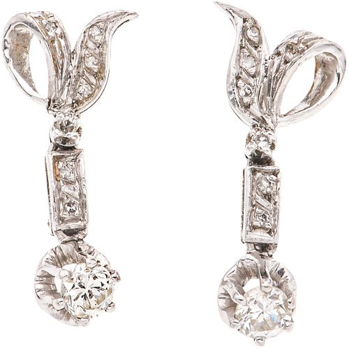 PAIR OF EARRINGS WITH DIAMONDS IN PALLADIUM SILVER 16 8x8 and brilliant cut diamonds ~0.45 ct. Weight: 3.4 g. Size: 0.35 x 0.8" (0.9 x 2.1 cm)