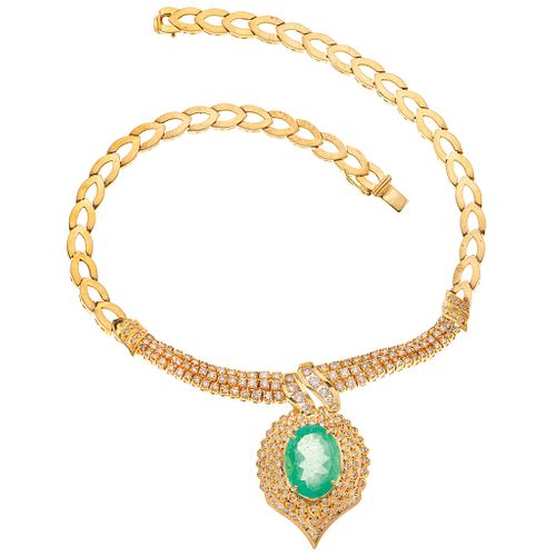 CHOKER WITH EMERALD AND DIAMONDS IN 18K YELLOW GOLD 1 Oval cut emerald~16.0ct and 198 Brilliant cut diamonds~6.0ct