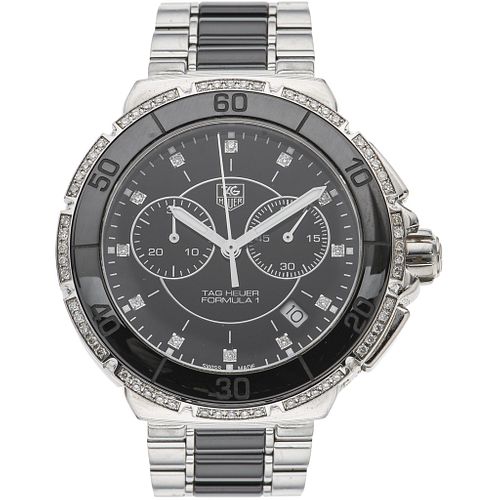 TAG HEUER FORMULA 1 CHRONOGRAPH WATCH WITH DIAMONDS IN STEEL AND CERAMIC REF. CAH 1212  Movement: quartz