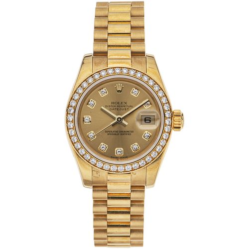 ROLEX OYSTER PERPETUAL DATEJUST LADY WATCH WITH DIAMONDS IN 18K YELLOW GOLD REF. 179138,CA. 2001 Movement: automatic Weight:103.6g