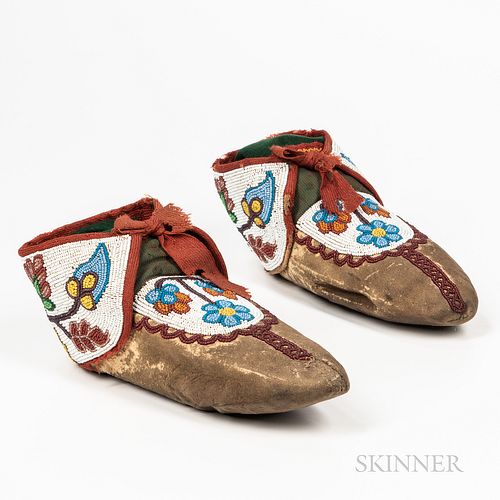 Pair of Northern Plains Beaded Hide Moccasins