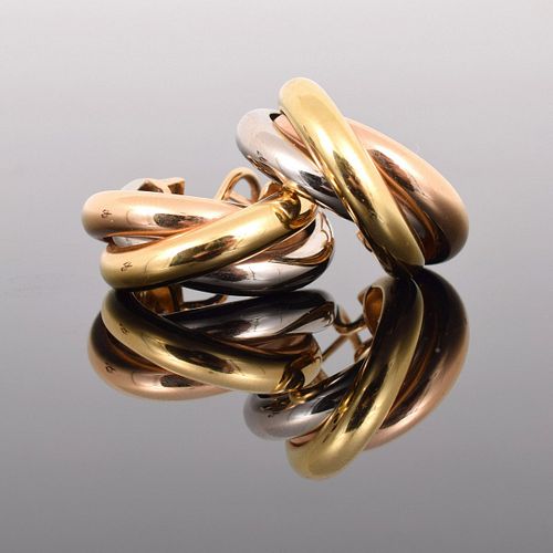 Pair of Cartier "Trinity" 18K Gold Earrings