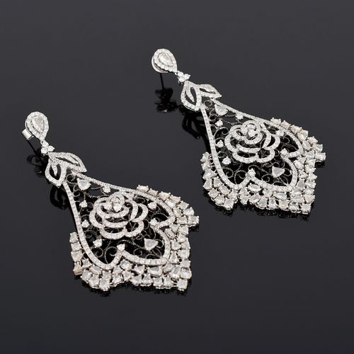 Pair of 18K White Gold & Diamond Estate Earrings