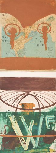 Large Julian Schnabel Mixed Media Diptych Painting