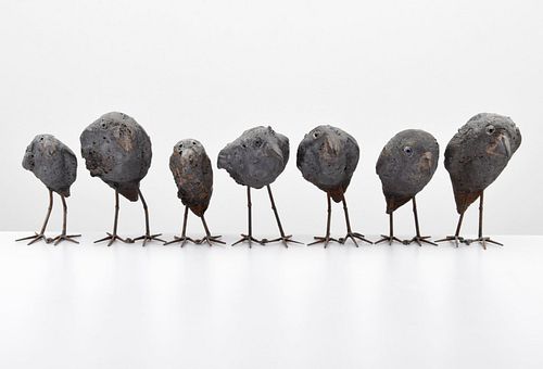 7 Folk Art Metal Life-Size Bird Sculptures
