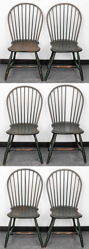 Green Painted Windsor Chairs, 6