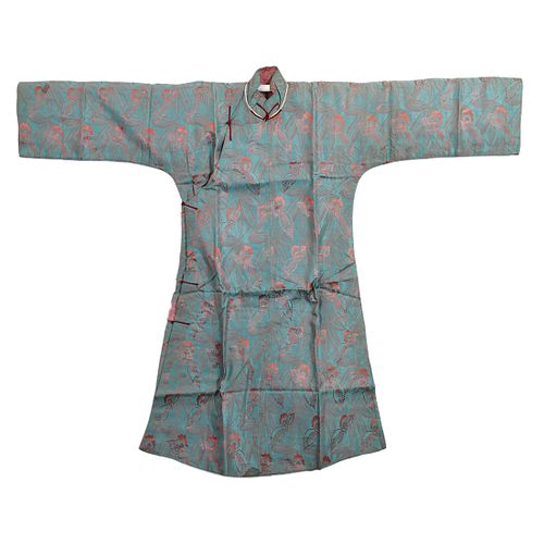 A CHINESE TEAL-GROUND EMBROIDERED LADY'S ROBE