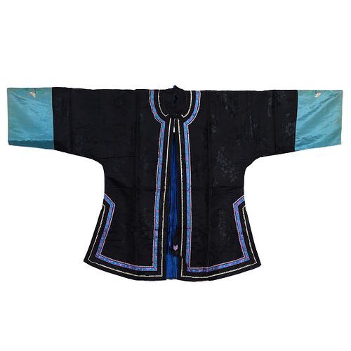 A CHINESE BLACK-GROUND EMBROIDERED LADY'S ROBE