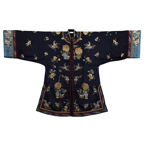 A CHINESE BLACK-GROUND EMBROIDERED LADY'S ROBE