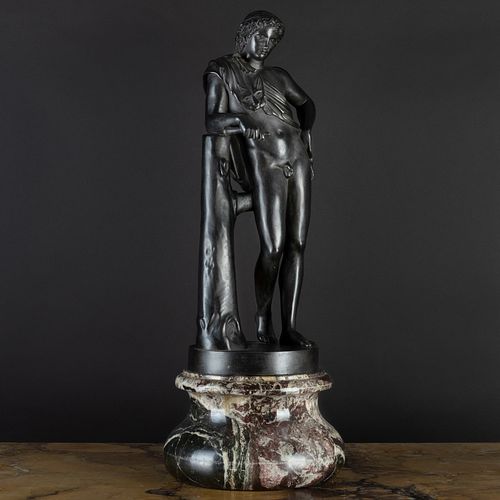 Italian Patinated Metal Model of a Youthful Man on a Marble Base, Possibly Bacchus 