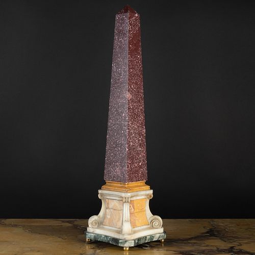 Egyptian Porphyry and Marble Obelisk, Possibly Italian